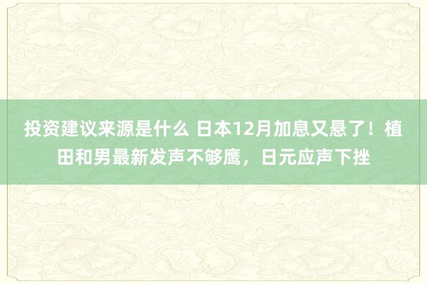 投资建议来源是什么 日本12月加息又悬了！植田和男最新发声不够鹰，日元应声下挫