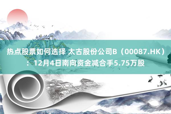 热点股票如何选择 太古股份公司B（00087.HK）：12月4日南向资金减合手5.75万股