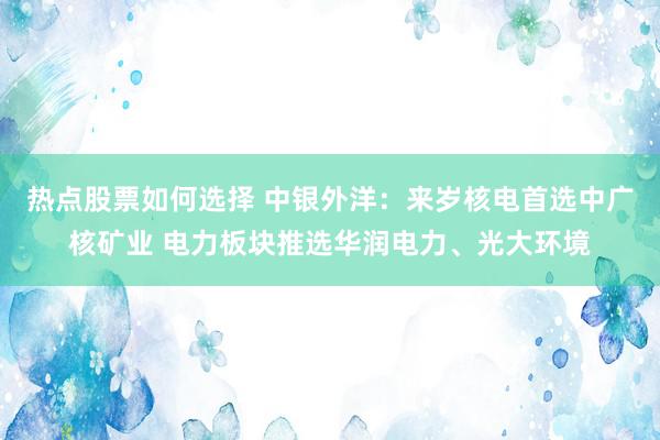 热点股票如何选择 中银外洋：来岁核电首选中广核矿业 电力板块推选华润电力、光大环境