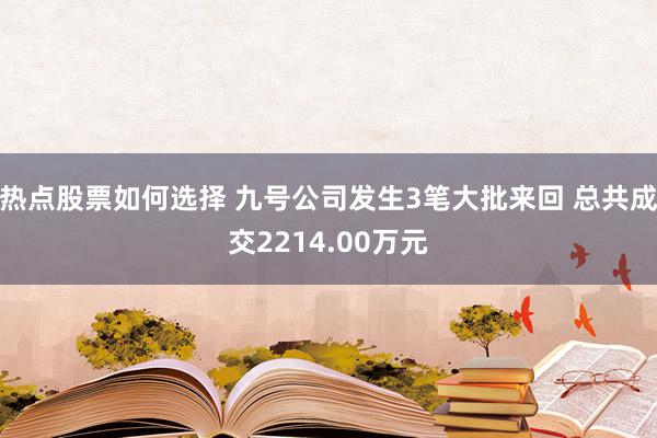 热点股票如何选择 九号公司发生3笔大批来回 总共成交2214.00万元