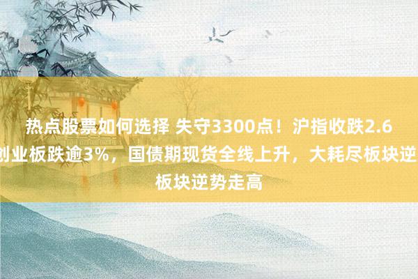 热点股票如何选择 失守3300点！沪指收跌2.66%，创业板跌逾3%，国债期现货全线上升，大耗尽板块逆势走高