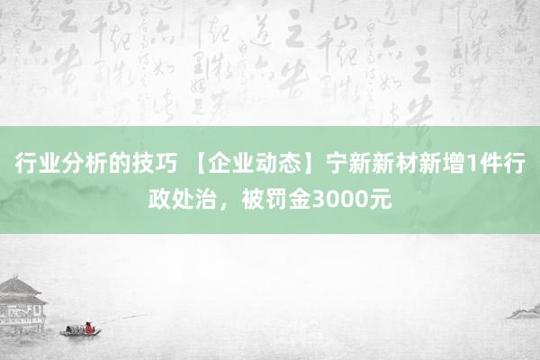 行业分析的技巧 【企业动态】宁新新材新增1件行政处治，被罚金3000元