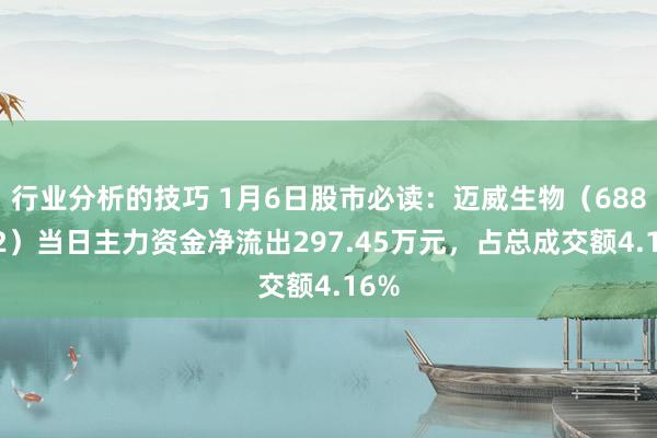 行业分析的技巧 1月6日股市必读：迈威生物（688062）当日主力资金净流出297.45万元，占总成交额4.16%