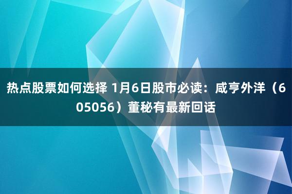 热点股票如何选择 1月6日股市必读：咸亨外洋（605056）董秘有最新回话