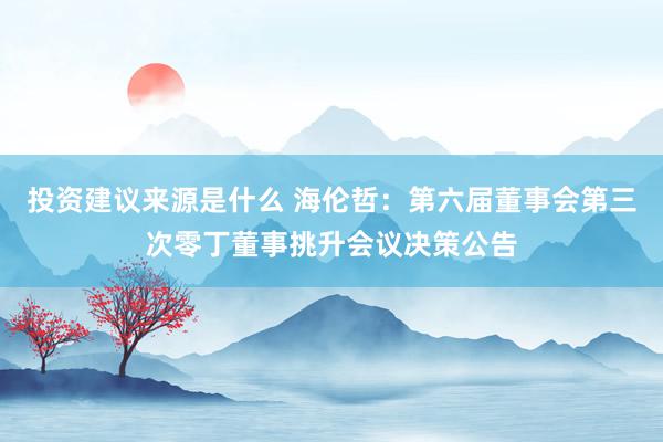 投资建议来源是什么 海伦哲：第六届董事会第三次零丁董事挑升会议决策公告