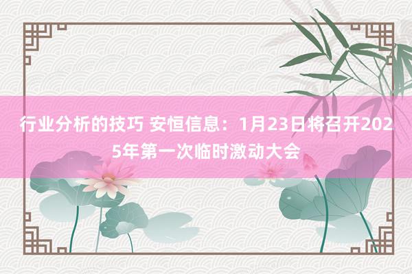 行业分析的技巧 安恒信息：1月23日将召开2025年第一次临时激动大会