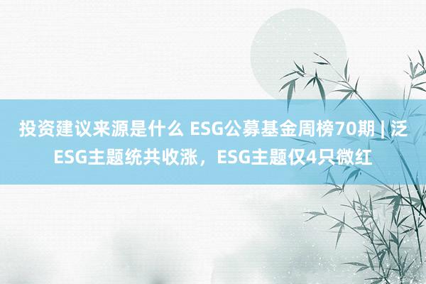 投资建议来源是什么 ESG公募基金周榜70期 | 泛ESG主题统共收涨，ESG主题仅4只微红