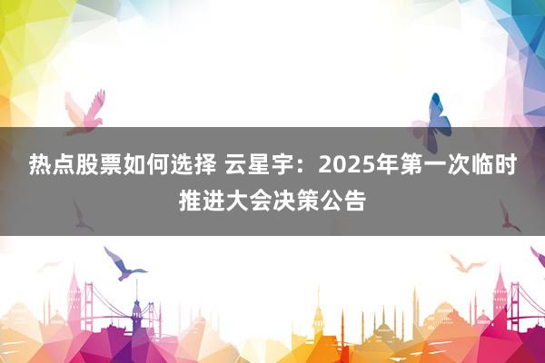 热点股票如何选择 云星宇：2025年第一次临时推进大会决策公告