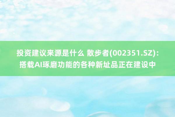 投资建议来源是什么 散步者(002351.SZ)：搭载AI琢磨功能的各种新址品正在建设中