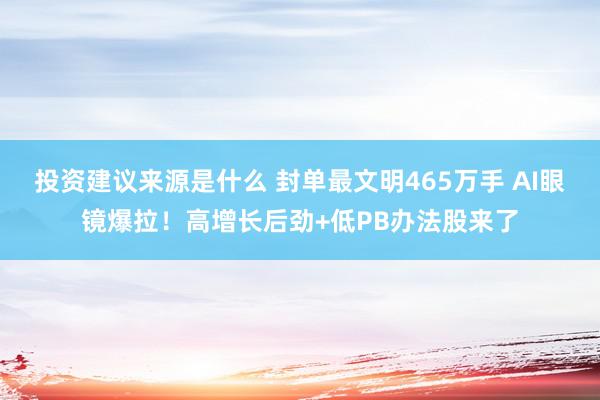 投资建议来源是什么 封单最文明465万手 AI眼镜爆拉！高增长后劲+低PB办法股来了