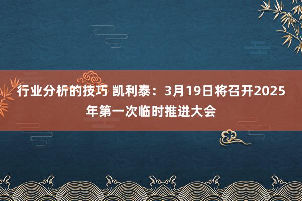 行业分析的技巧 凯利泰：3月19日将召开2025年第一次临时推进大会